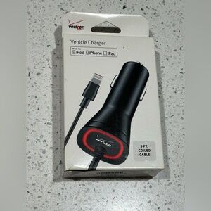 Verizon Vehicle Charger NIB Lightning Cable 9ft Coiled iPhone iPad